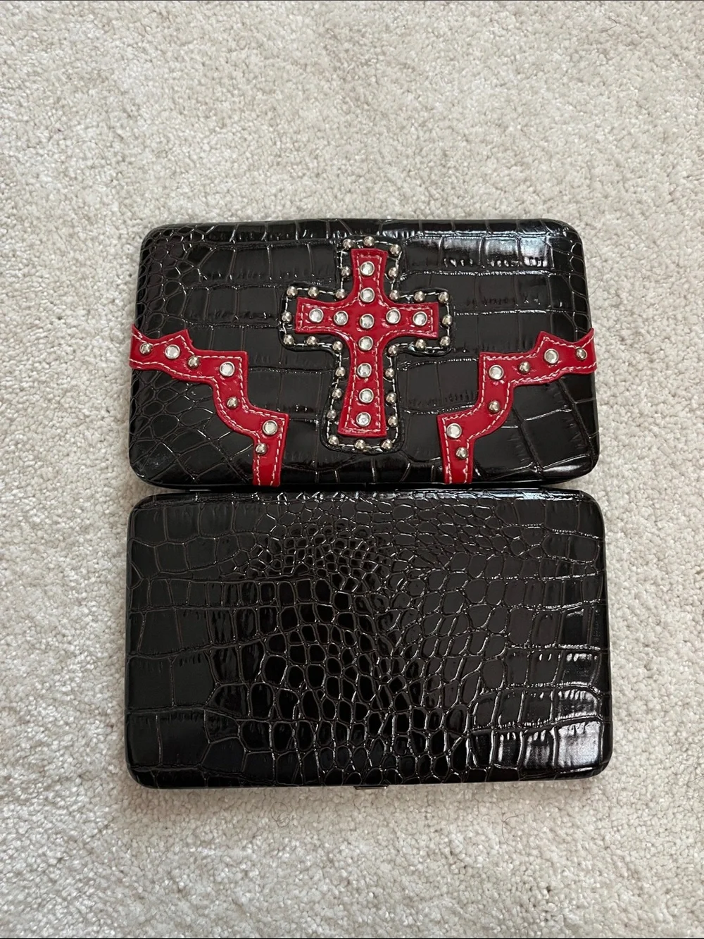 Black and Red Clutch/Wallet with Stud and Cross Detail